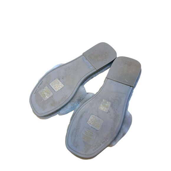 Tory Burch Double T Gray Shearling Slides, Size 7.5 - Picture 4 of 9